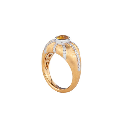 Natural Yellow Sapphire Diamond Ring in 18K Yellow Brushed Gold