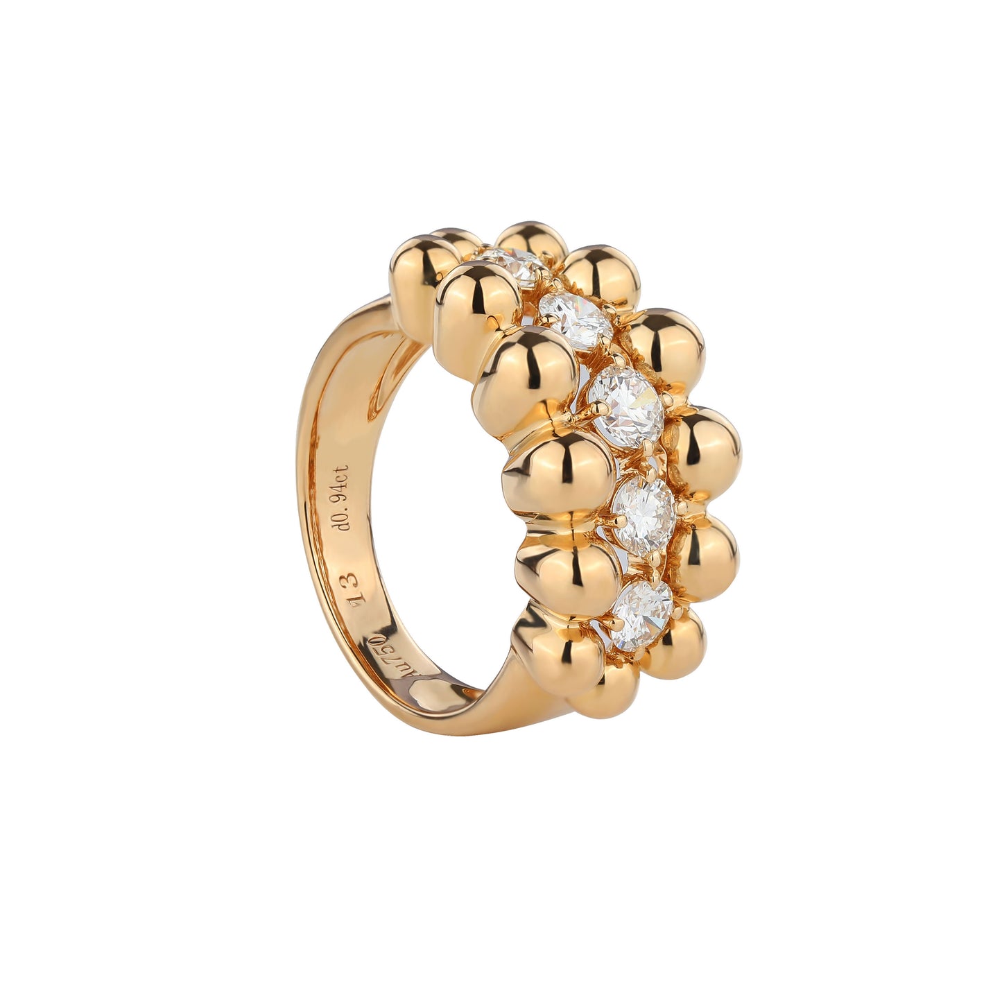 Floating Round Diamond Domed Half Eternity Ring in 18K Yellow Gold