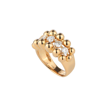 Floating Round Diamond Domed Half Eternity Ring in 18K Yellow Gold