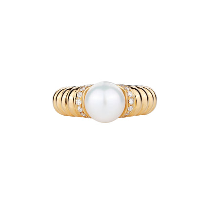 7.5-8mm Single Akoya Cultured Pearl Diamond Ring in 18K Yellow Gold