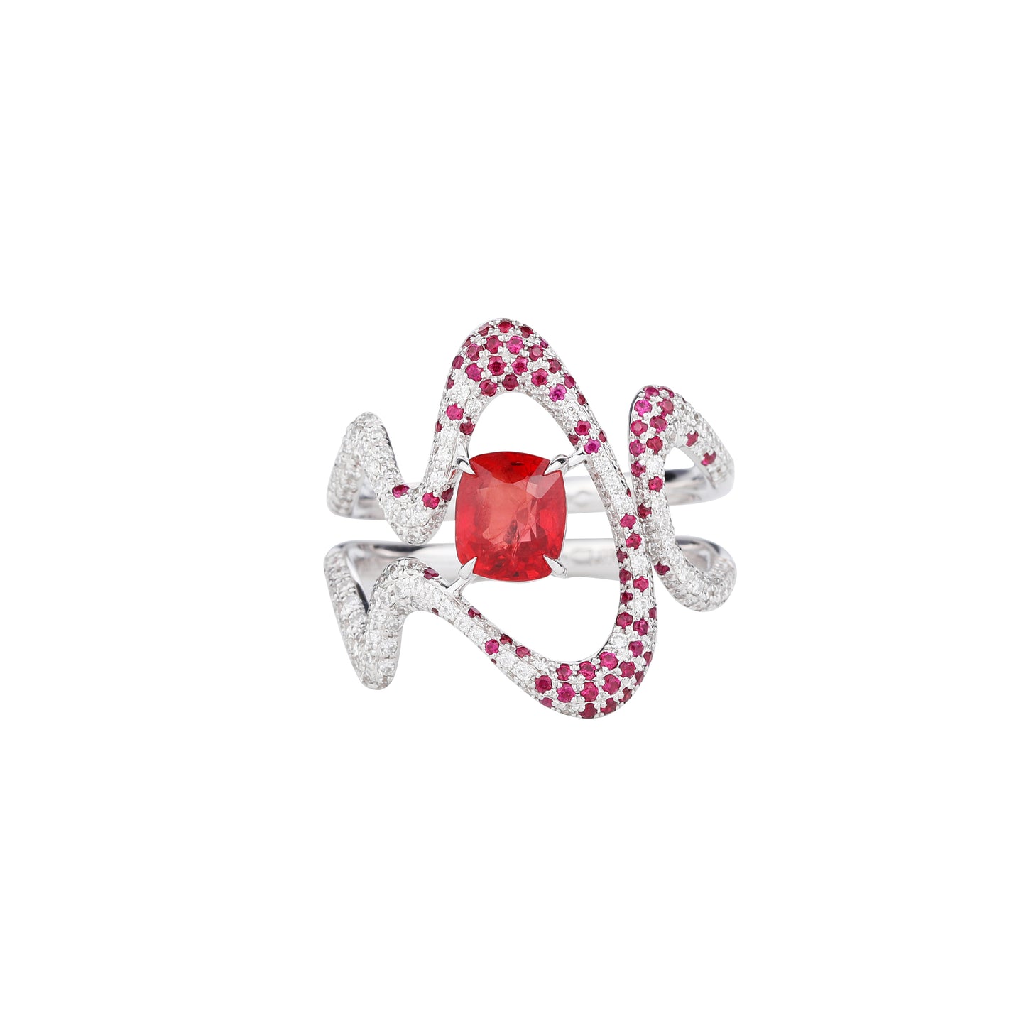 Natural Spinel and Ruby Diamond Ring in 18K White Gold