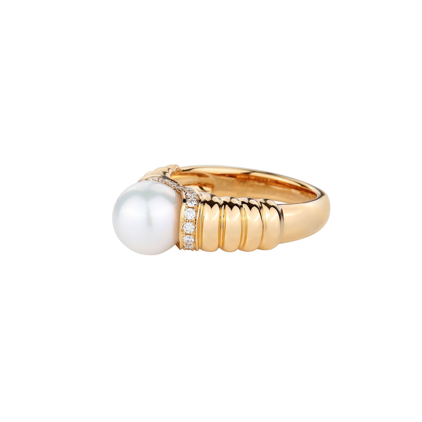 7.5-8mm Single Akoya Cultured Pearl Diamond Ring in 18K Yellow Gold