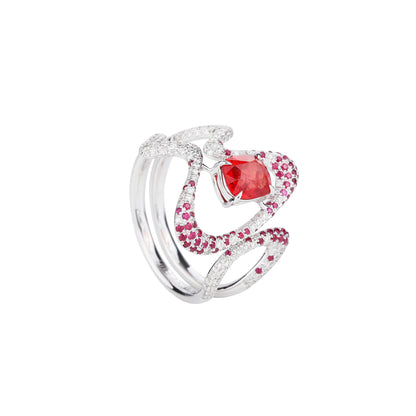 Natural Spinel and Ruby Diamond Ring in 18K White Gold