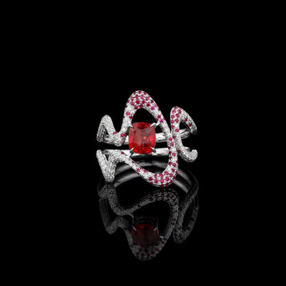 Natural Spinel and Ruby Diamond Ring in 18K White Gold