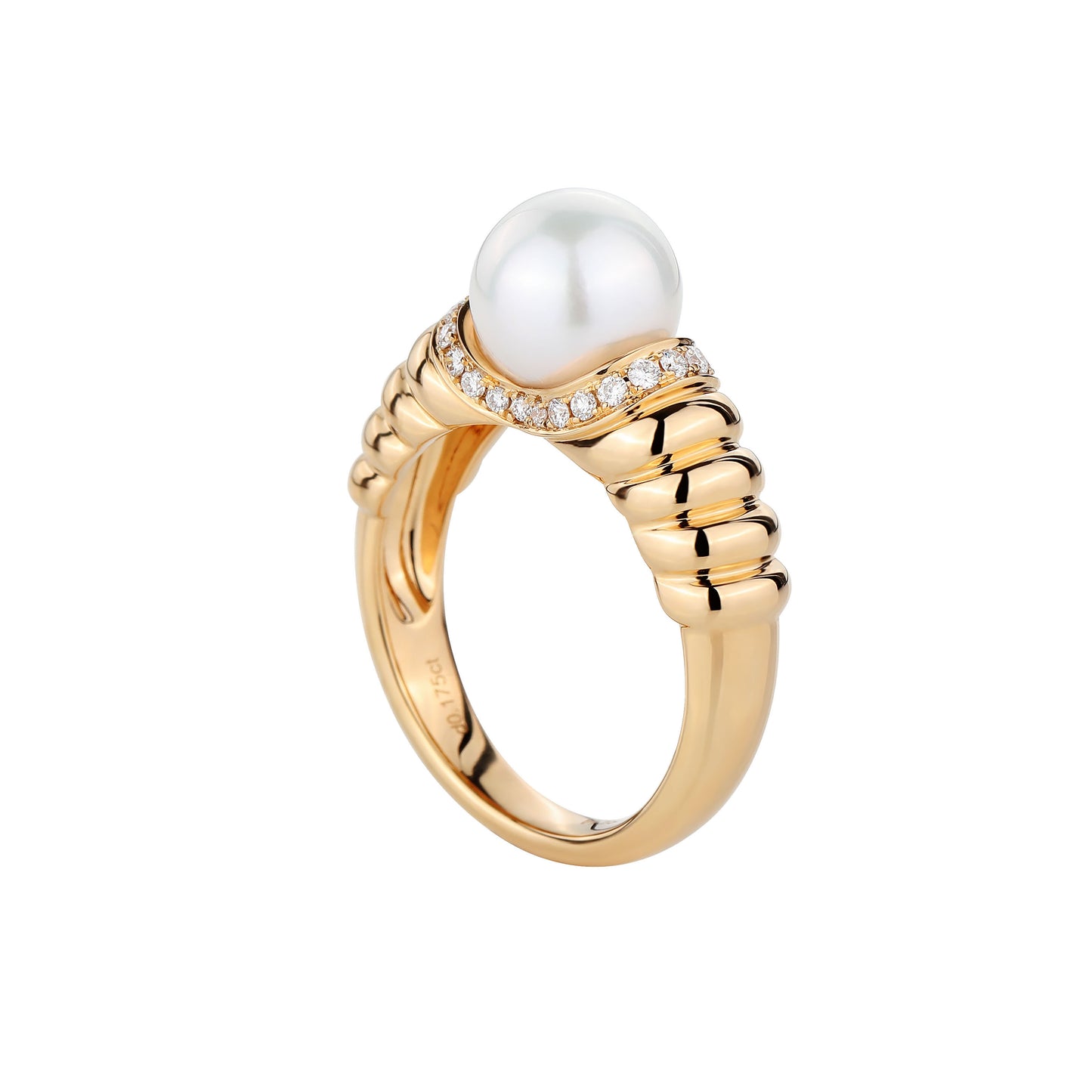 7.5-8mm Single Akoya Cultured Pearl Diamond Ring in 18K Yellow Gold