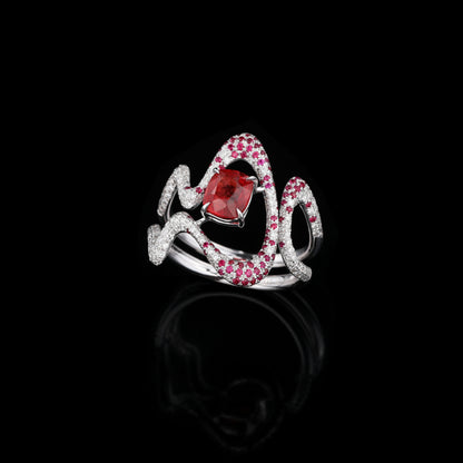 Natural Spinel and Ruby Diamond Ring in 18K White Gold