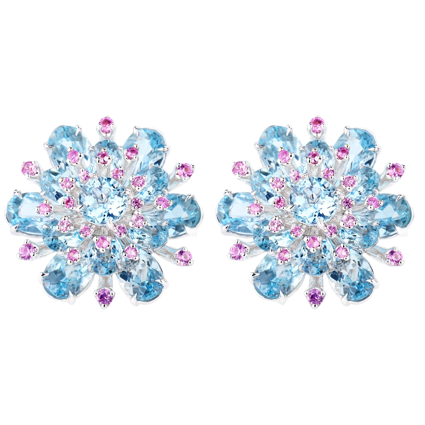 Santa Maria Aquamarine and Pink Sapphire Earrings in 18K White Gold