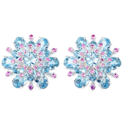 Santa Maria Aquamarine and Pink Sapphire Earrings in 18K White Gold