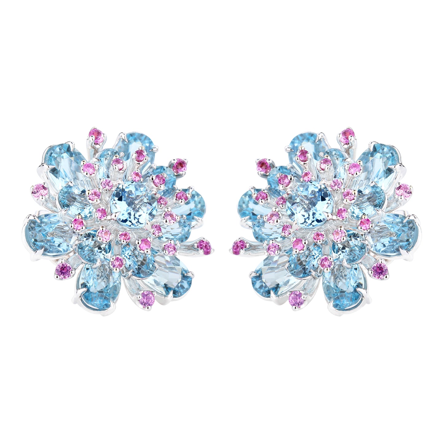 Santa Maria Aquamarine and Pink Sapphire Earrings in 18K White Gold