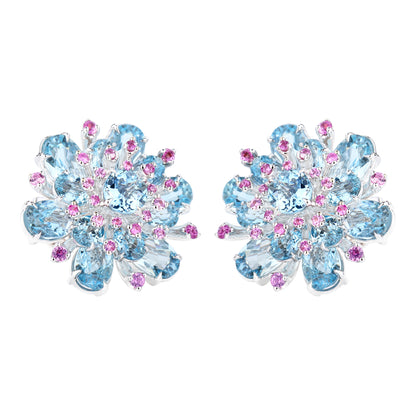 Santa Maria Aquamarine and Pink Sapphire Earrings in 18K White Gold