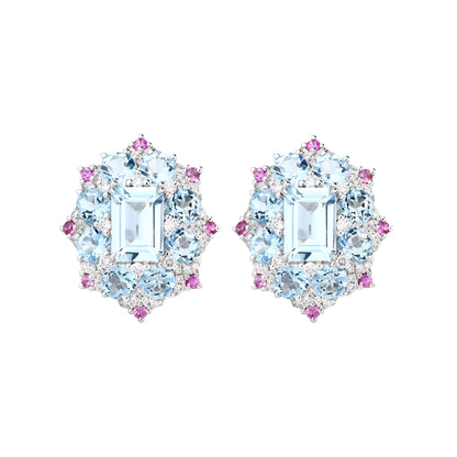 Santa Maria Aquamarine and Pink Sapphire Earrings in 18K White Gold