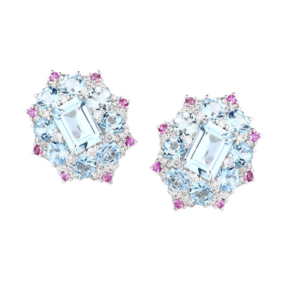 Santa Maria Aquamarine and Pink Sapphire Earrings in 18K White Gold