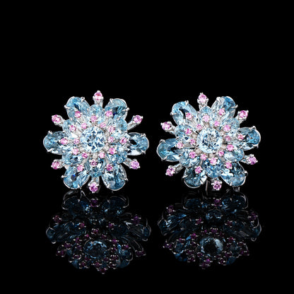 Santa Maria Aquamarine and Pink Sapphire Earrings in 18K White Gold