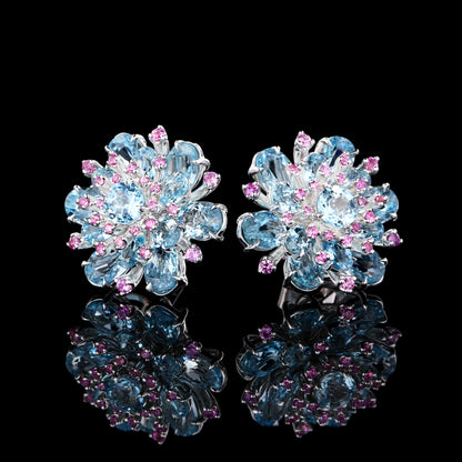 Santa Maria Aquamarine and Pink Sapphire Earrings in 18K White Gold