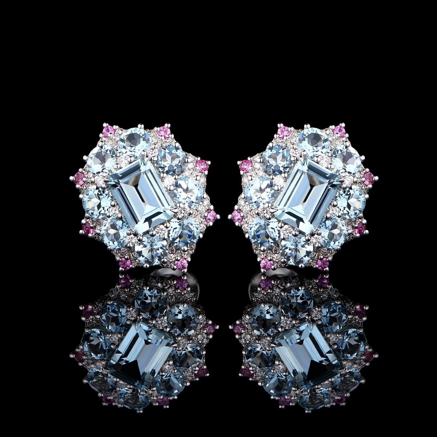 Santa Maria Aquamarine and Pink Sapphire Earrings in 18K White Gold