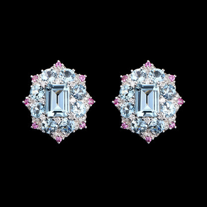 Santa Maria Aquamarine and Pink Sapphire Earrings in 18K White Gold