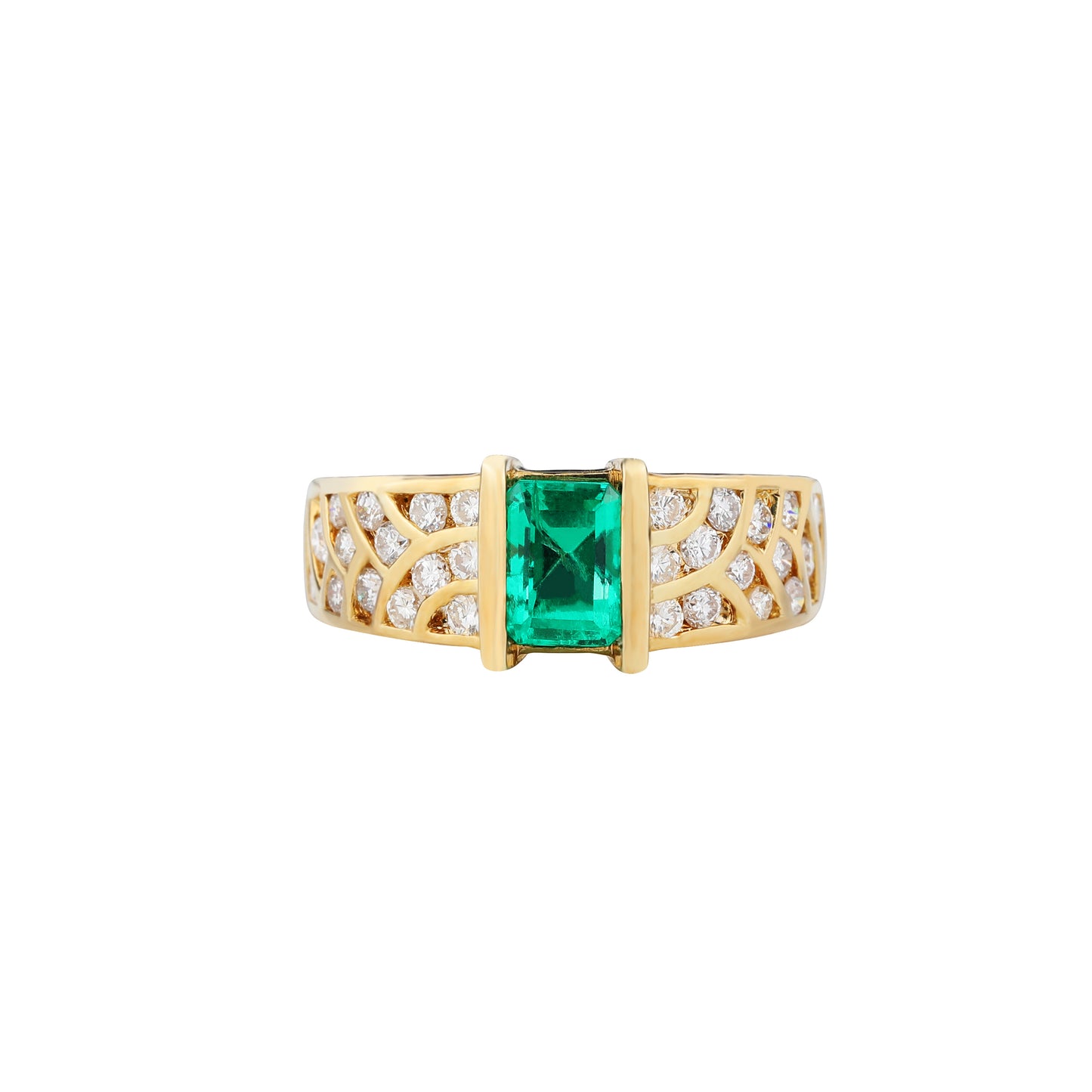 Natural Emerald Diamond Ring in 18K Yellow Gold