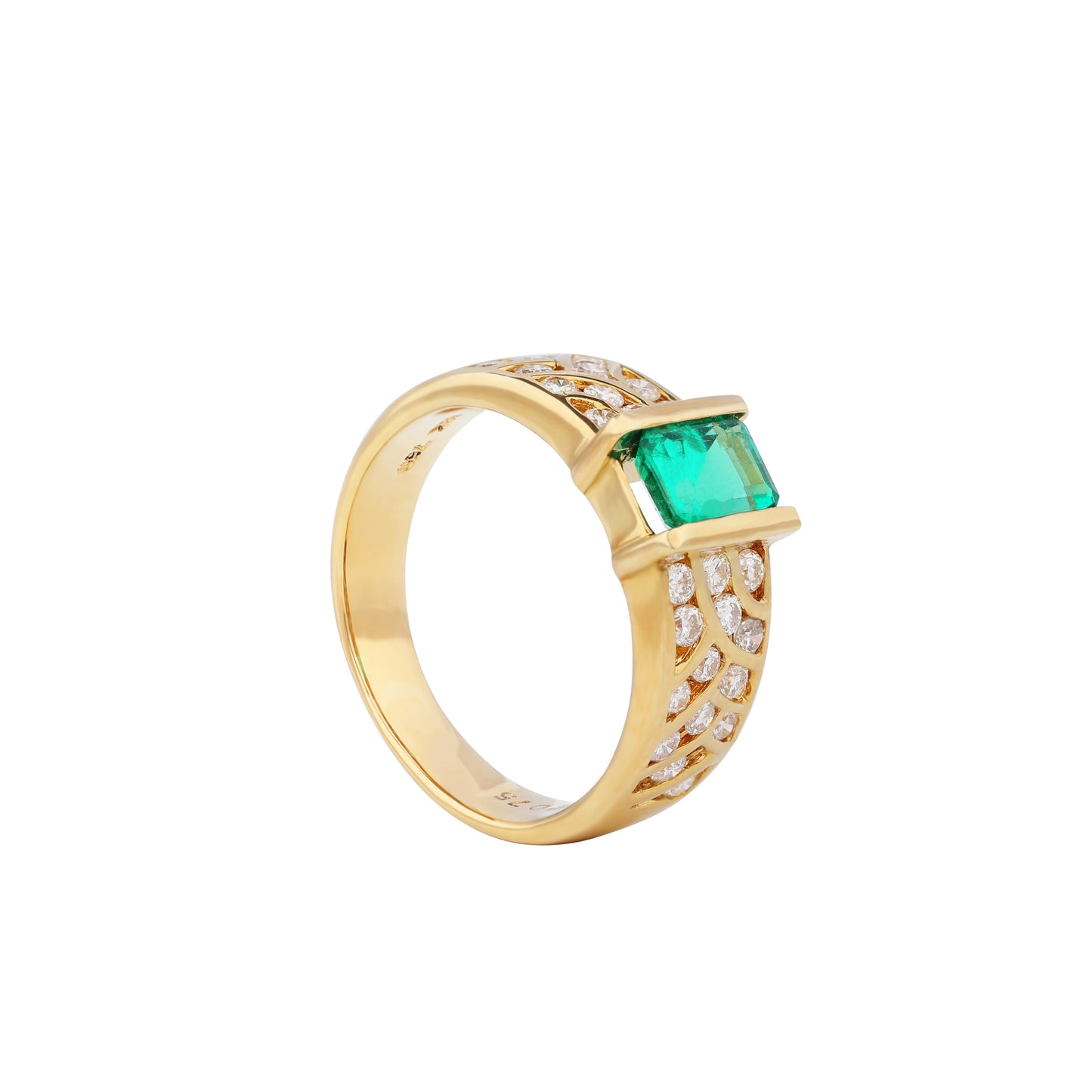 Natural Emerald Diamond Ring in 18K Yellow Gold