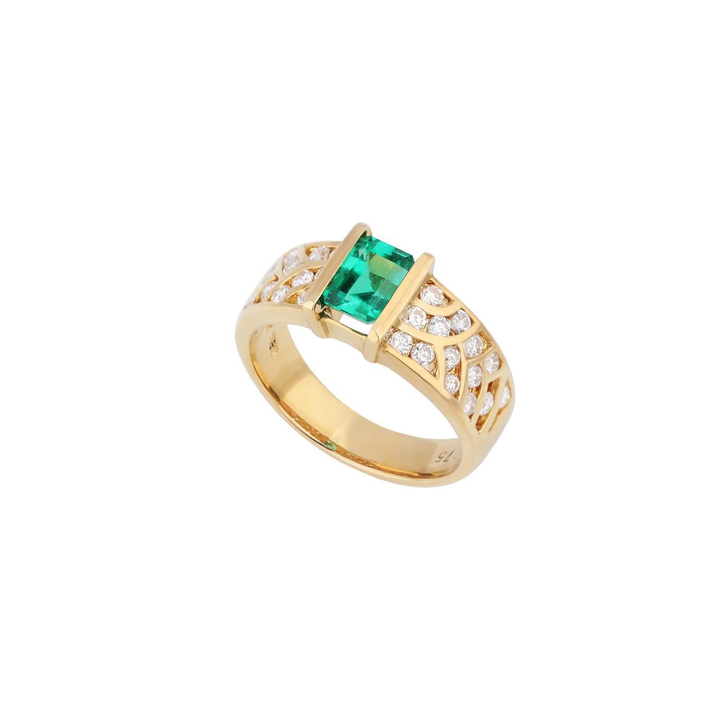 Natural Emerald Diamond Ring in 18K Yellow Gold