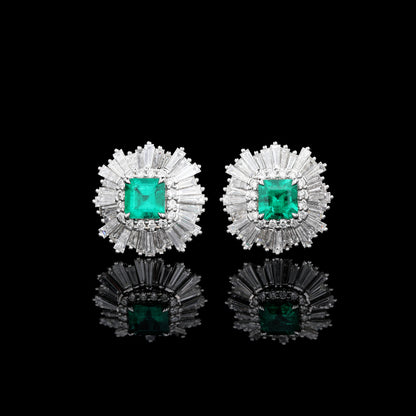 Natural Emerald Diamond Earrings in 18K White Gold