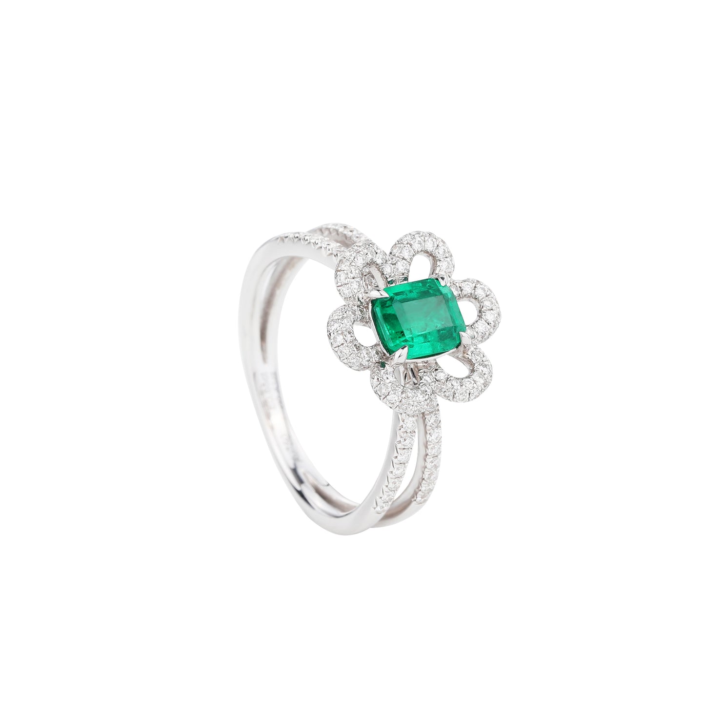 Natural Emerald Diamond Ring in 18K White Gold