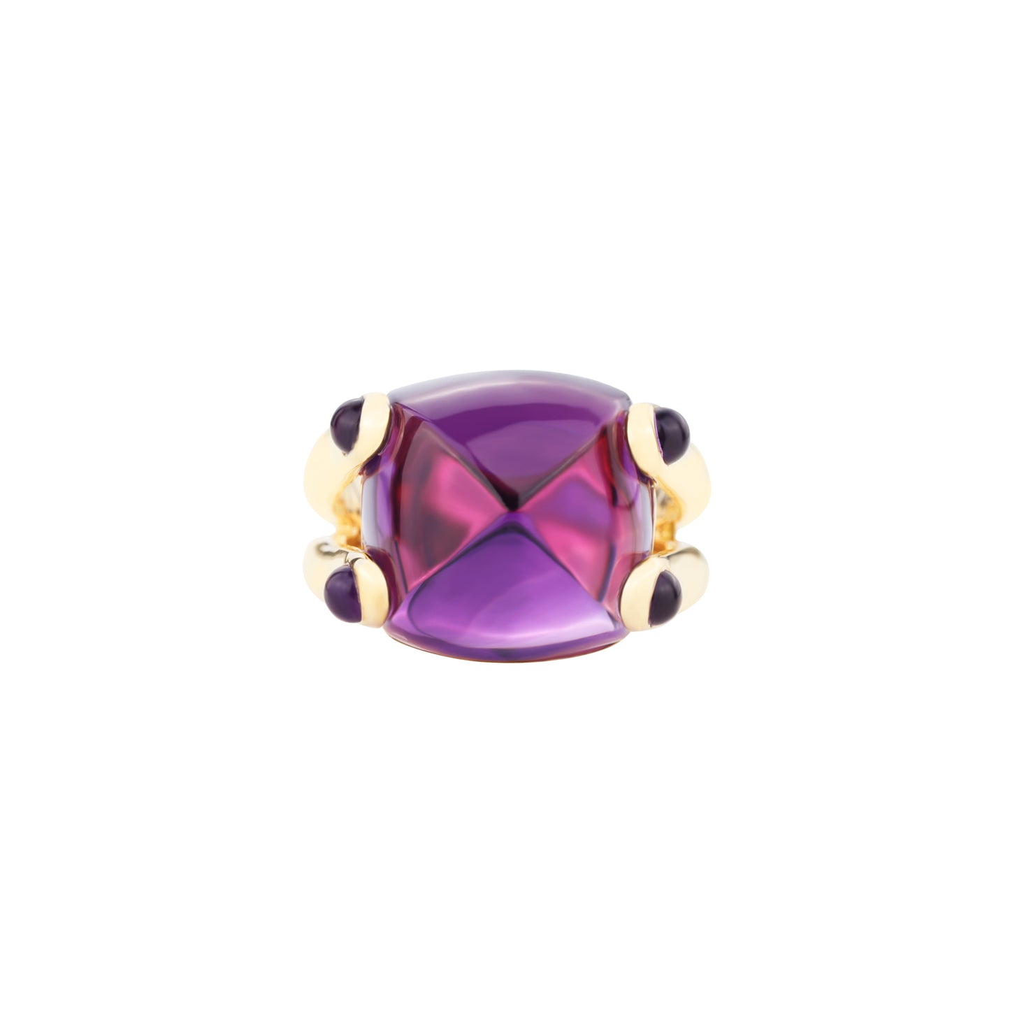 Sugarloaf Cut Amethyst Ring in 18K Yellow Gold