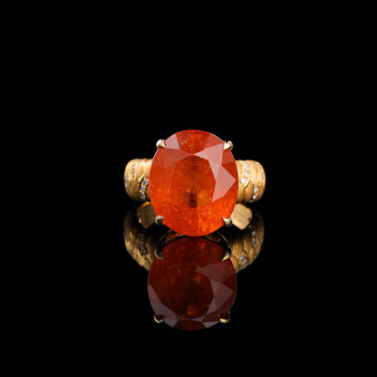 Natural Rich Red Orange Spessartine Garnet Diamond Ring in 18K Yellow Gold