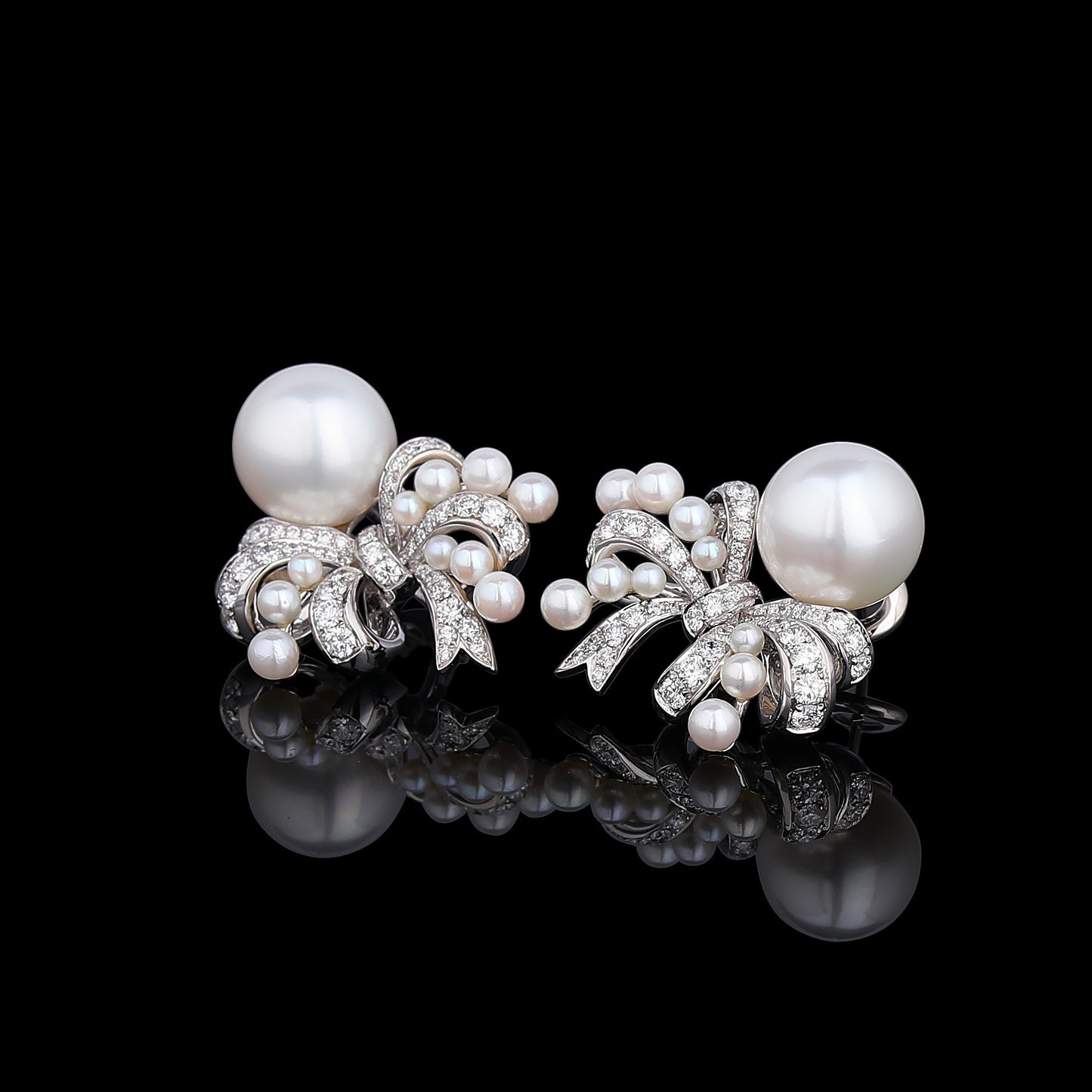 White South Sea Cultured Pearl & Akoya Diamond Earrings in 18K White Gold