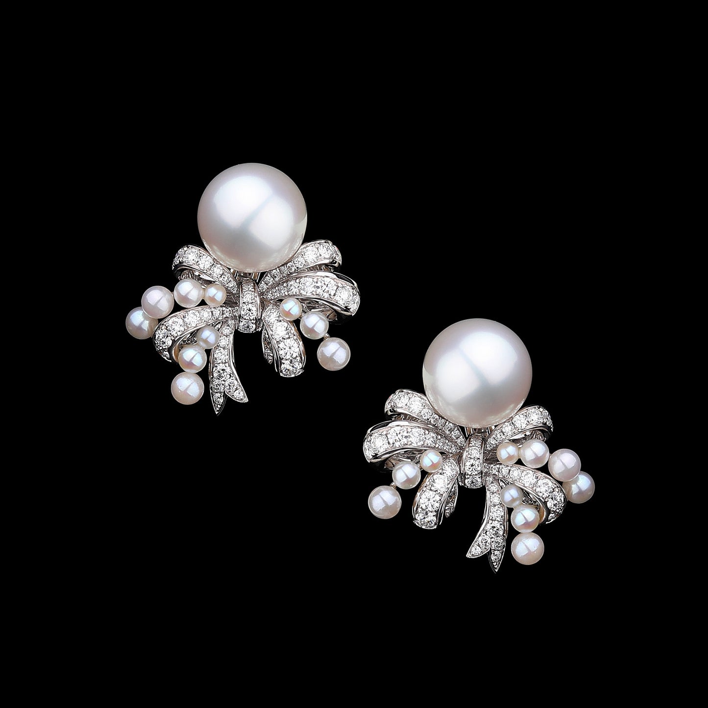 White South Sea Cultured Pearl & Akoya Diamond Earrings in 18K White Gold