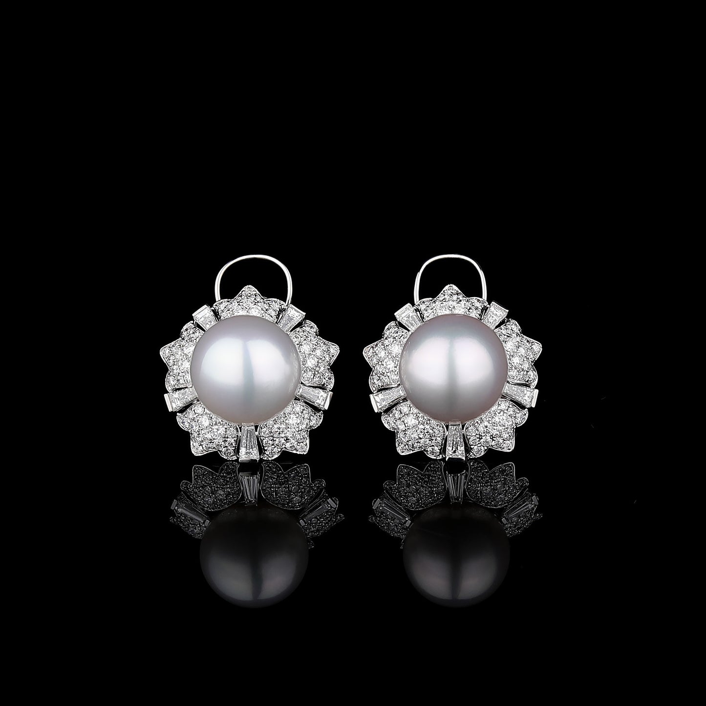 White South Sea Cultured Pearl Diamond Earrings in 18K White Gold