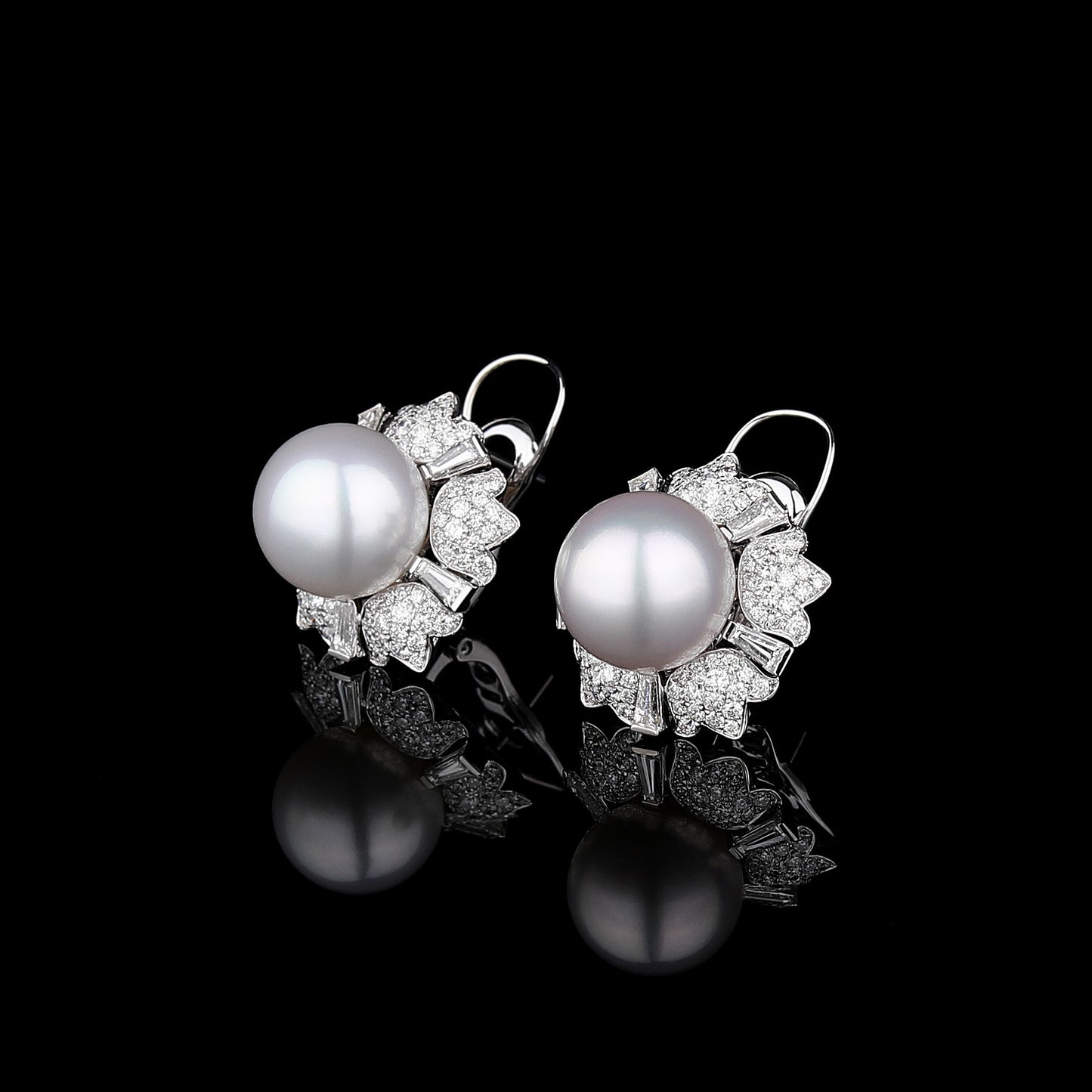 White South Sea Cultured Pearl Diamond Earrings in 18K White Gold