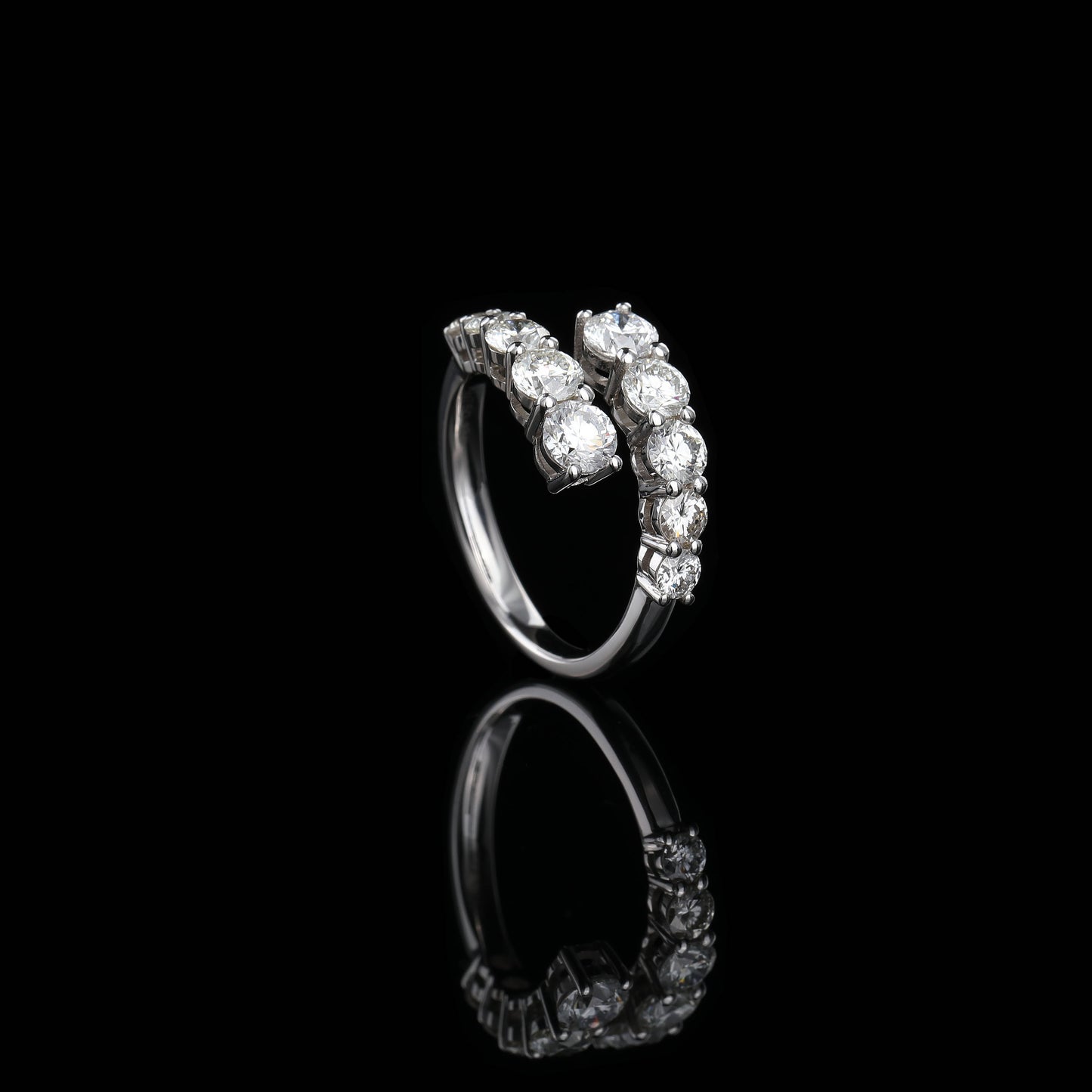 Two Row Half Eternity Diamond Ring in 18K White Gold