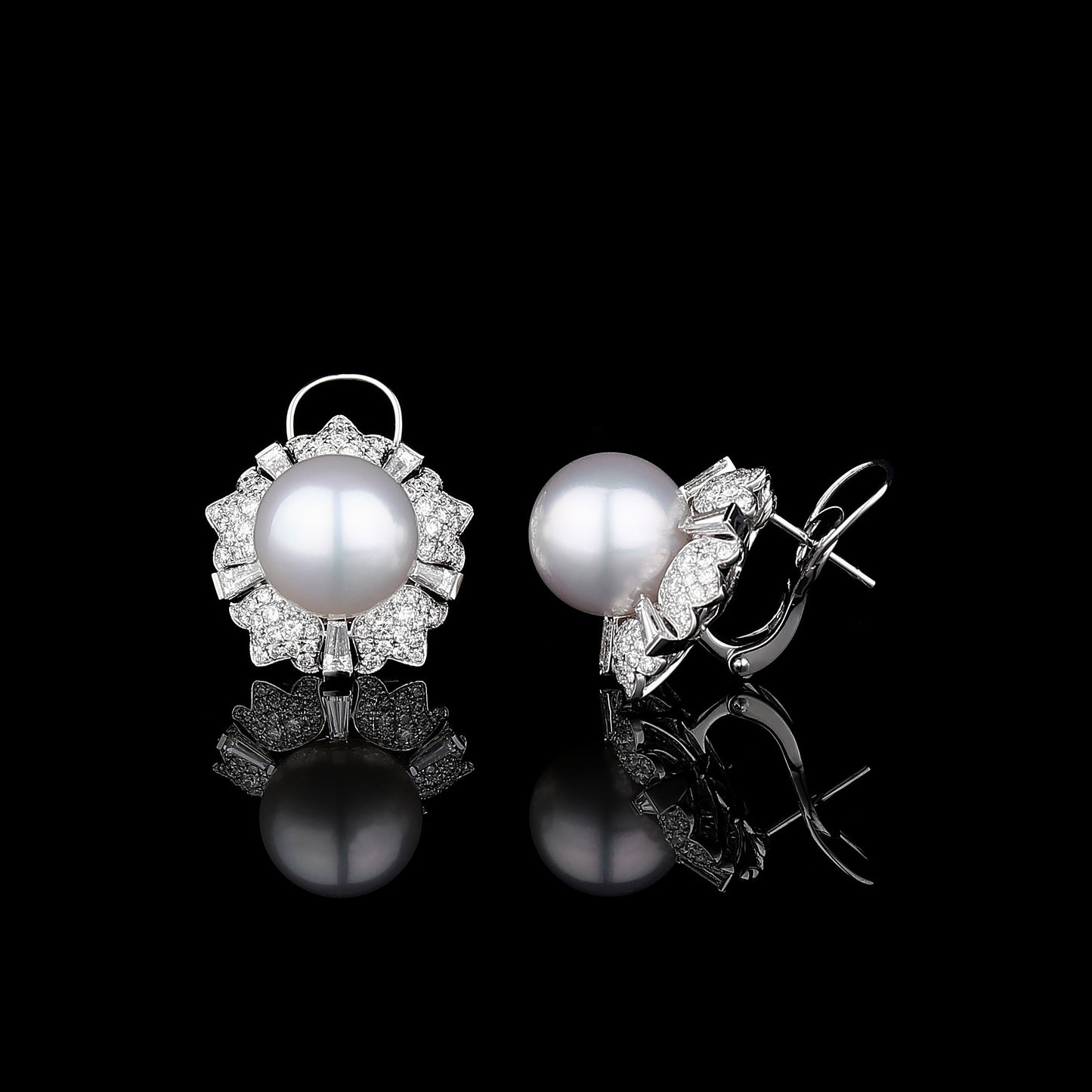 White South Sea Cultured Pearl Diamond Earrings in 18K White Gold