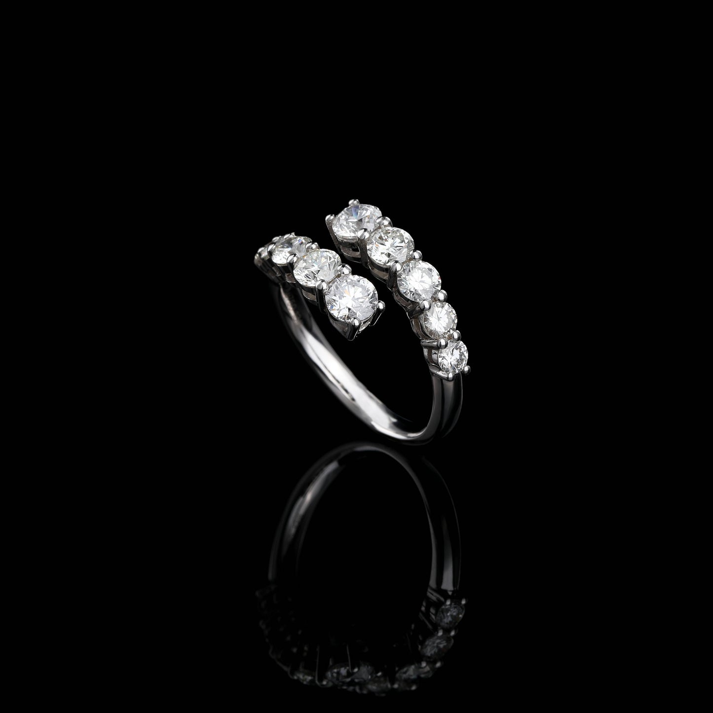 Two Row Half Eternity Diamond Ring in 18K White Gold