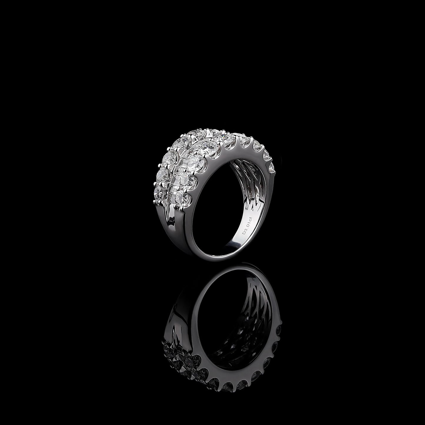 Triple Row Half Eternity Diamond Ring in 18K White Gold