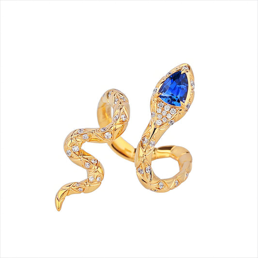 Natural Unheated Royal Blue Sapphire Viber Diamond Ring in 18K Yellow Gold