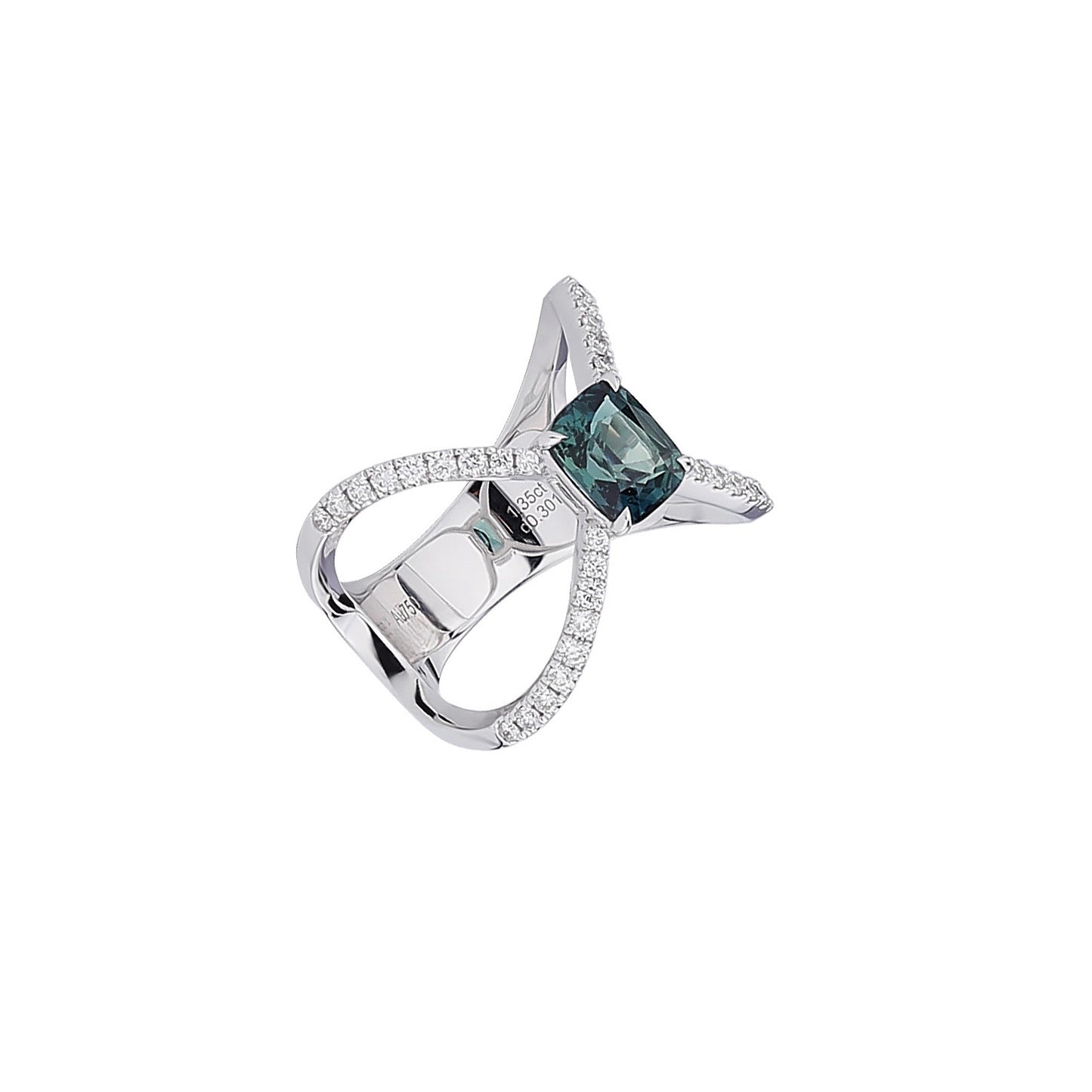 Natural Blue Green Sapphire Diamond Ring in 18K White Gold