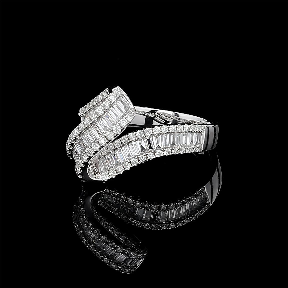 Triple Row Half Eternity Ribbon Diamond Ring in 18K White Gold