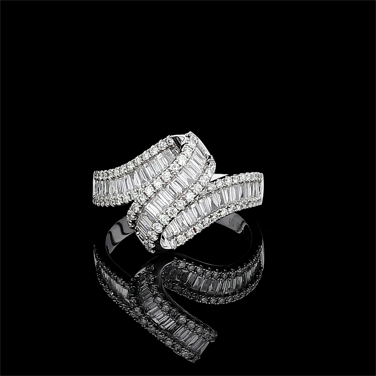 Triple Row Half Eternity Ribbon Diamond Ring in 18K White Gold