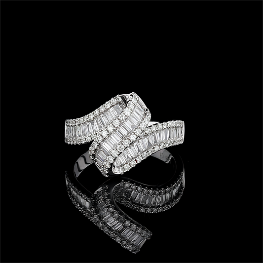 Triple Row Half Eternity Ribbon Diamond Ring in 18K White Gold