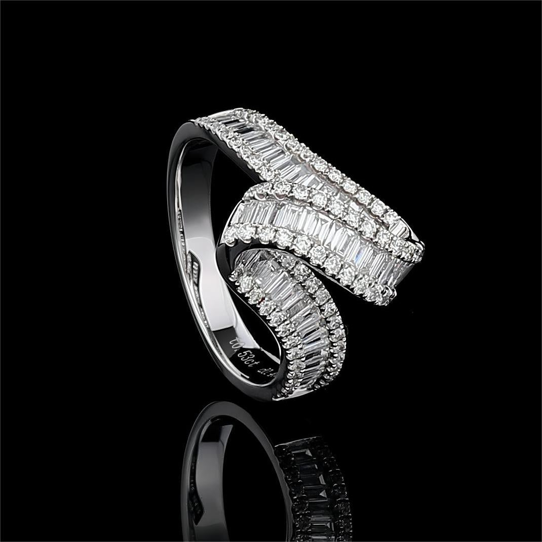 Triple Row Half Eternity Ribbon Diamond Ring in 18K White Gold