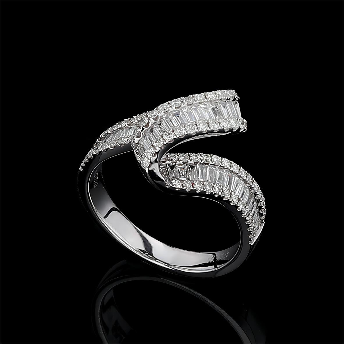 Triple Row Half Eternity Ribbon Diamond Ring in 18K White Gold