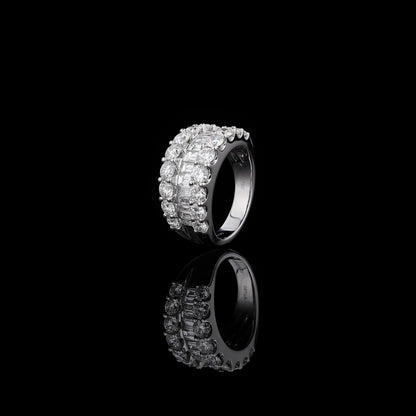 Triple Row Half Eternity Diamond Ring in 18K White Gold