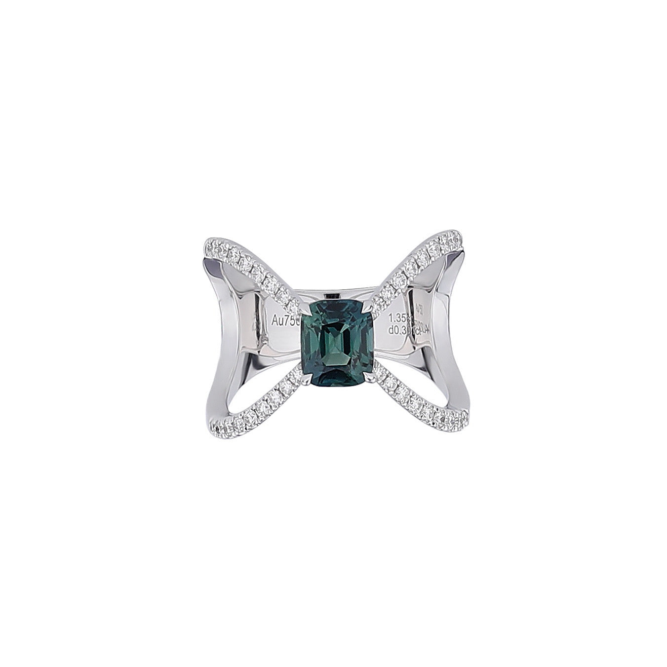 Natural Blue Green Sapphire Diamond Ring in 18K White Gold