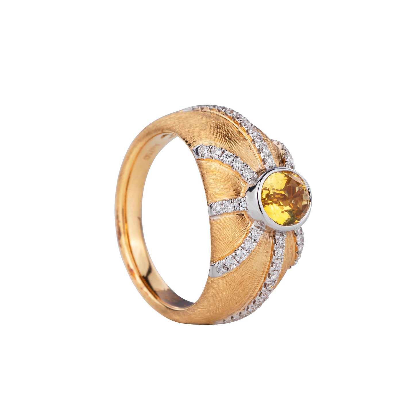 Natural Yellow Sapphire Diamond Ring in 18K Yellow Brushed Gold