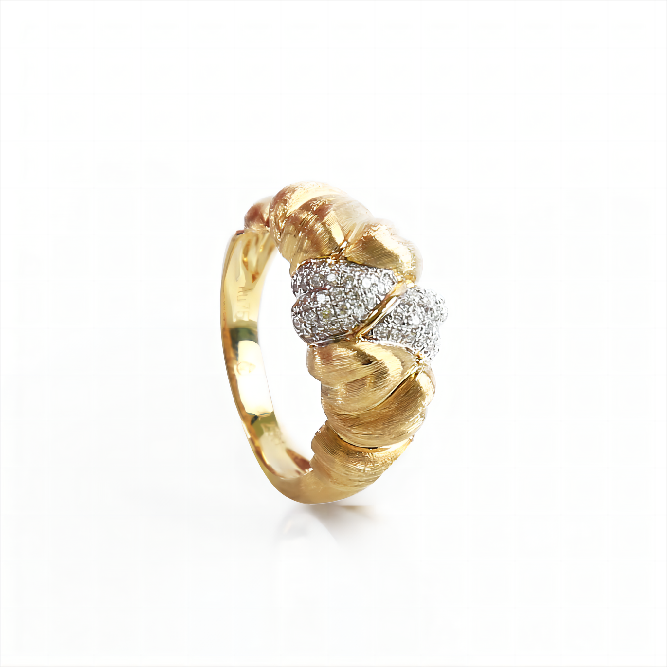 Heart-shape Croissant Diamond Ring in 18K Matte Brushed Yellow Gold