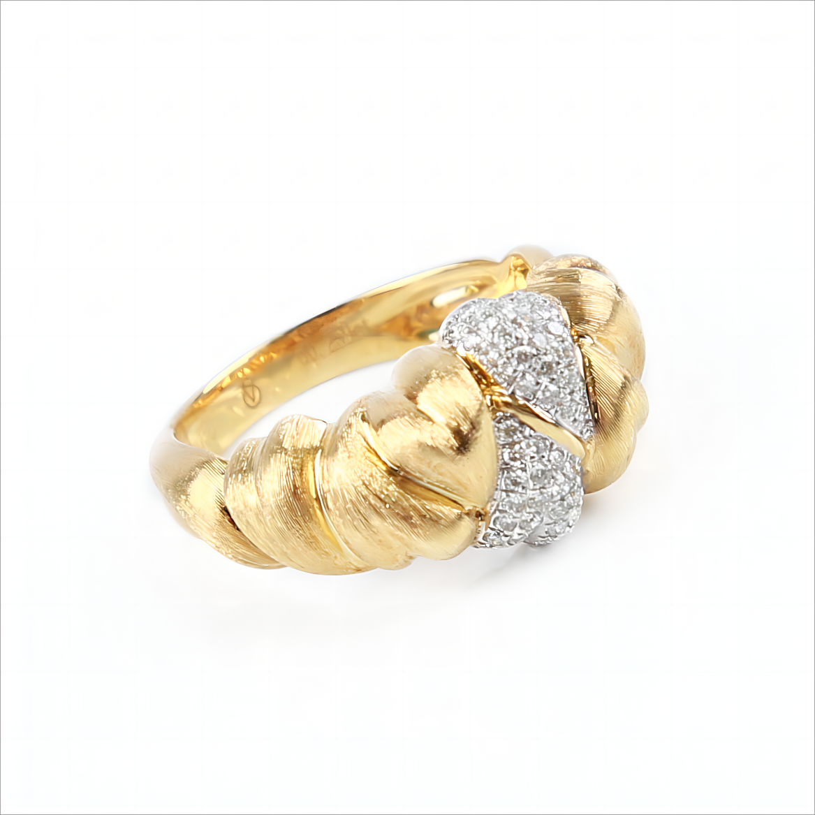 Heart-shape Croissant Diamond Ring in 18K Matte Brushed Yellow Gold