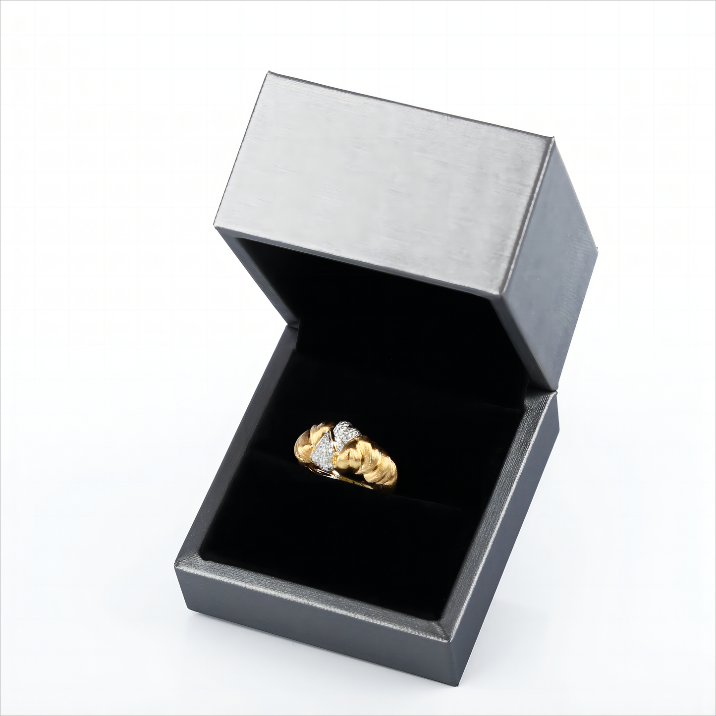 Heart-shape Croissant Diamond Ring in 18K Matte Brushed Yellow Gold