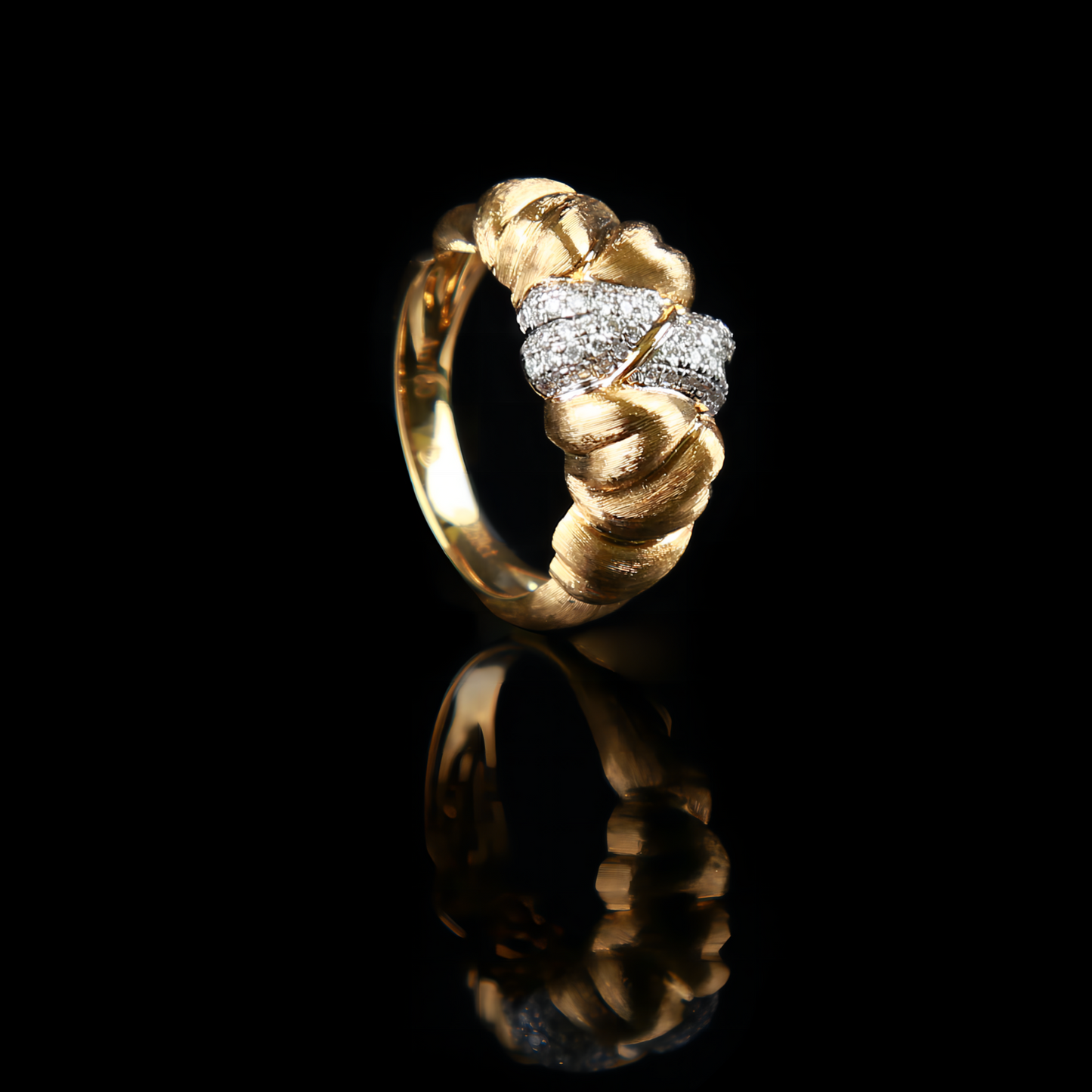 Heart-shape Croissant Diamond Ring in 18K Matte Brushed Yellow Gold