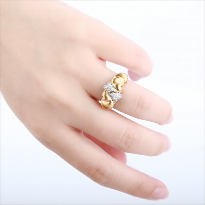 Heart-shape Croissant Diamond Ring in 18K Matte Brushed Yellow Gold